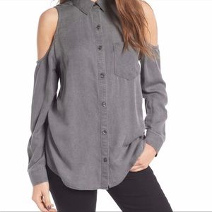 BP. Button down cold shoulder blouse - white